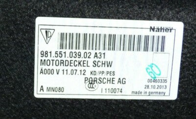 Porsche Boxster 981 Teppich Motordeckel Verkleidung Kofferraum A31 ORIGINAL gebraucht - 98155103902