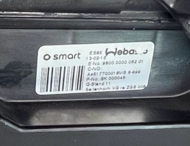 Smart ForTwo 451 Cabrio Dachholm Seitenholm rechts grün ORIGINAL gebraucht - A4517700018