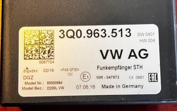 VW T6 STH Steuergerät Standheizung Funk Empfänger STG 3Q0963513 ORIGINAL gebraucht - Transporter