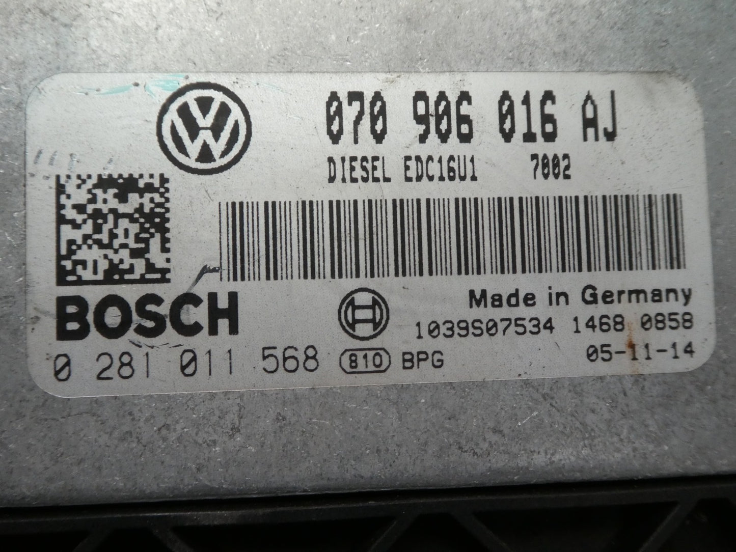 VW Transporter T5 MULTIVAN 2003-2016 Motorsteuergerät ECU 0281011568 ORIGINAL gebraucht - 070906016AJ