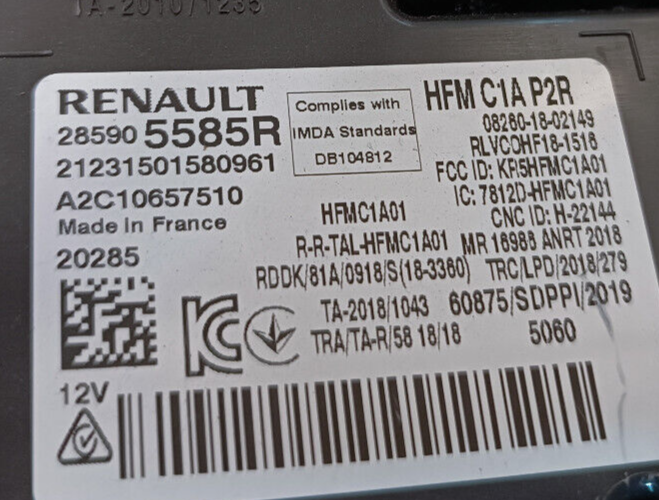 Renault Zoe 2022 Steuergerät A2C10657510 28590 5585R Lesegerät ORIGINAL gebraucht - 285905585R