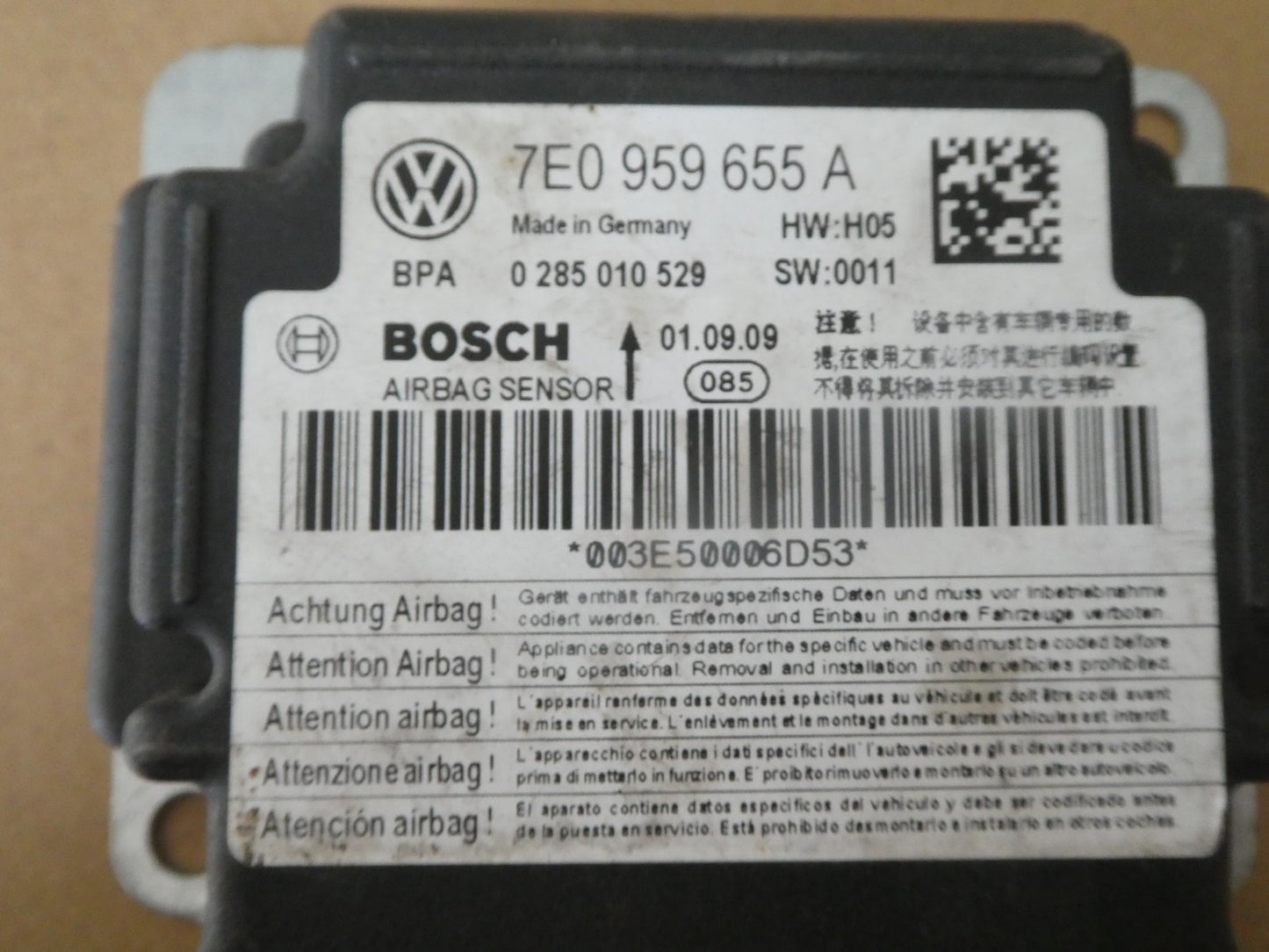 VW T5 2003-2016 Airbagsteuergerät AirBag Steuergerät 7E0959655A ORIGINAL gebraucht - Transporter