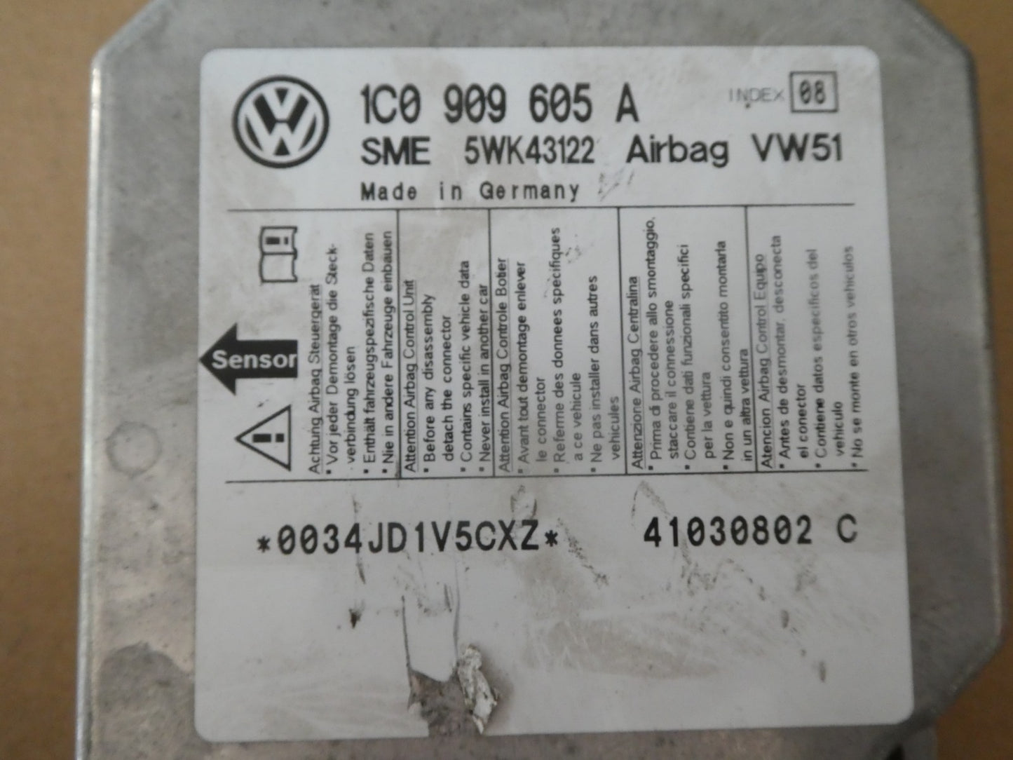 VW T5 2003-2016 Airbagsteuergerät AirBag Steuergerät 1C0909605A ORIGINAL gebraucht - Transporter