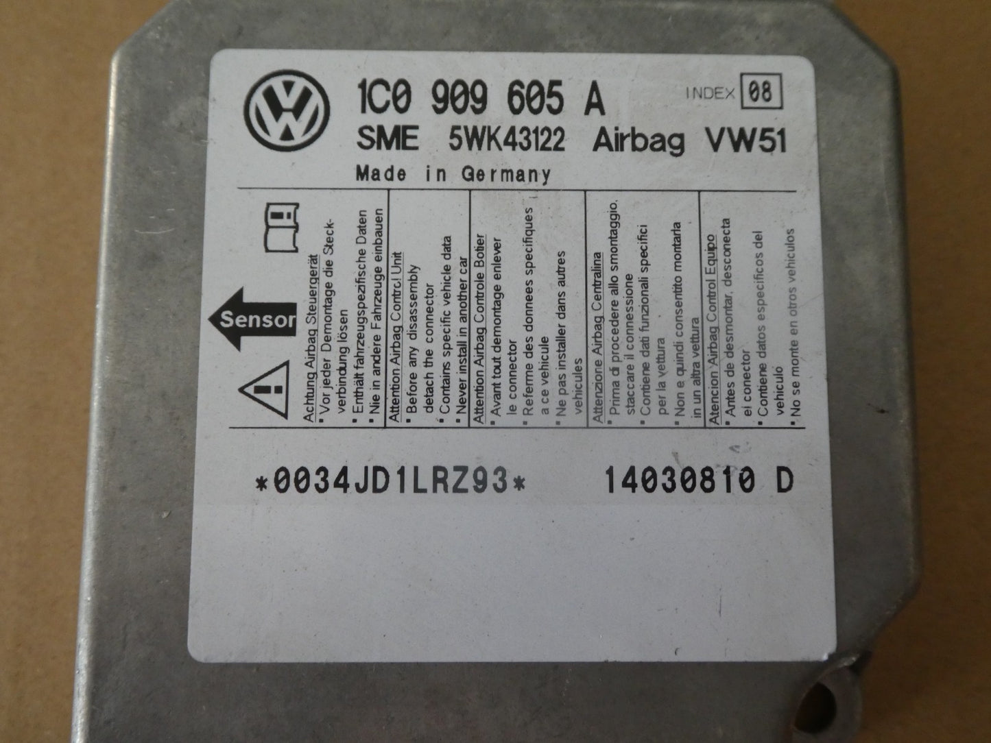VW T5 2003-2016 Airbagsteuergerät AirBag Steuergerät 1C0909605A ORIGINAL gebraucht - Transporter