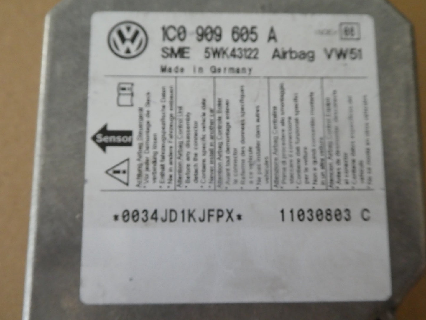VW T5 2003-2016 Airbagsteuergerät AirBag Steuergerät 1C0909605A ORIGINAL gebraucht - Transporter