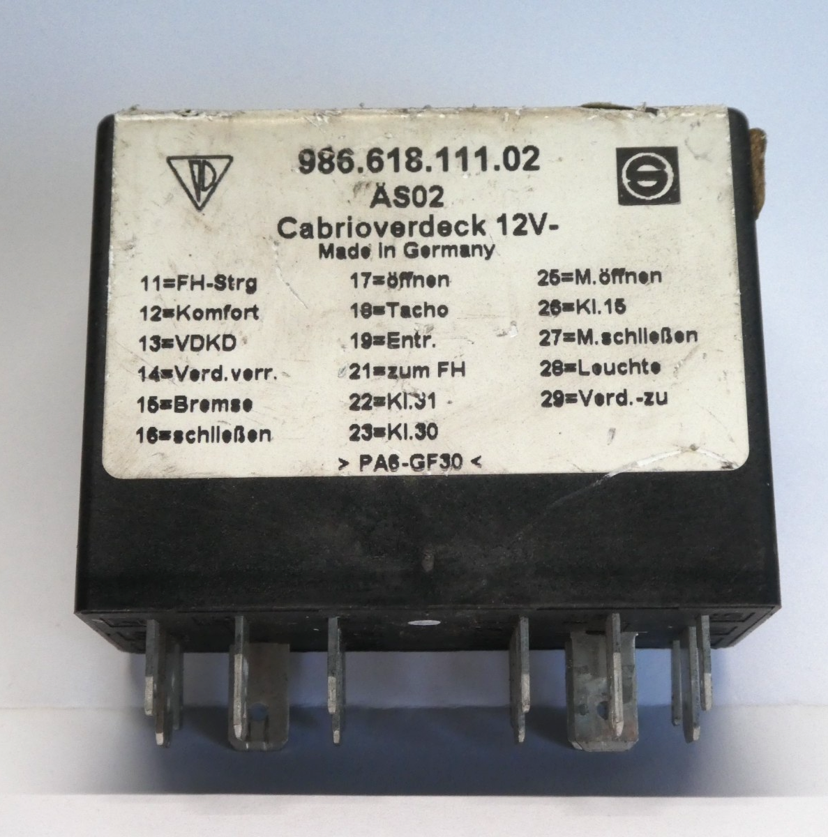 Original Porsche 986 Boxster Cabrio Verdeck Relais OEM gebraucht - 98661811102