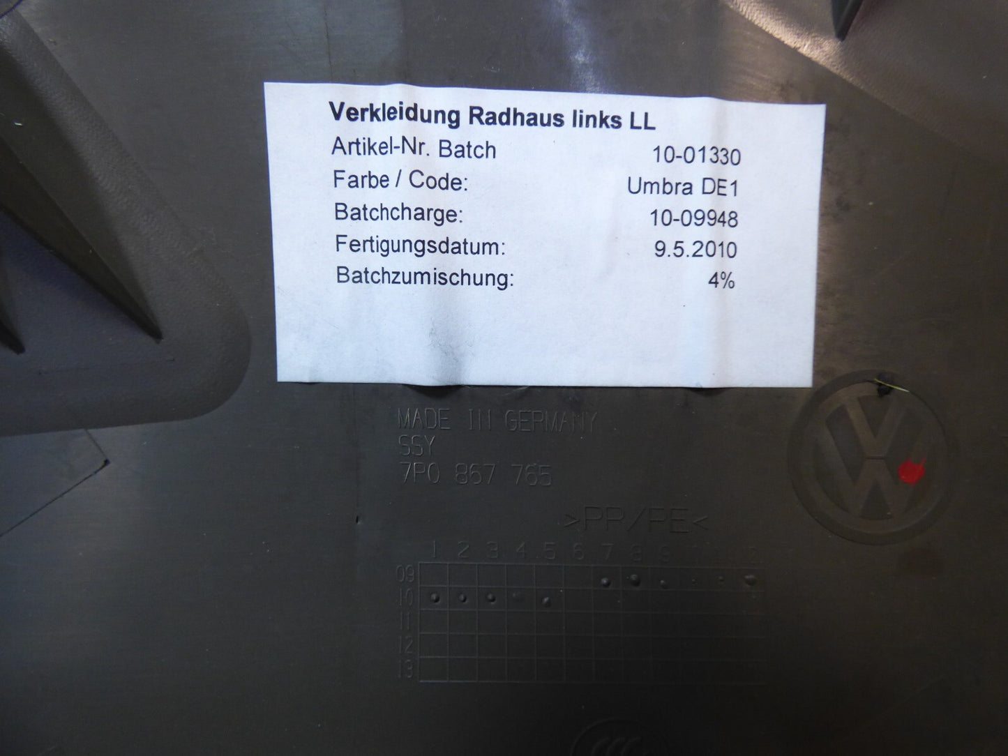 Porsche Cayenne S 92A Radhaus links Braun 7P0867765 ORIGINAL gebraucht - Verkleidung